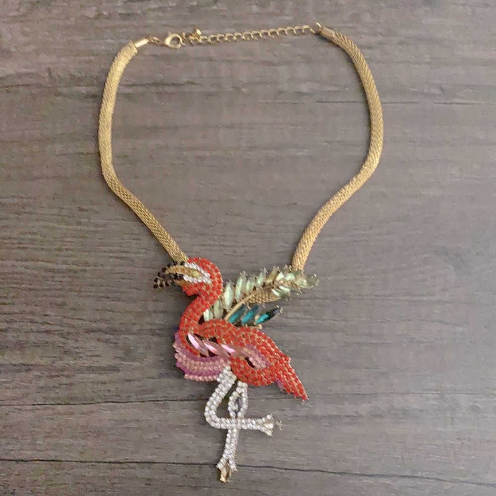 Flamingo necklace with gold chain